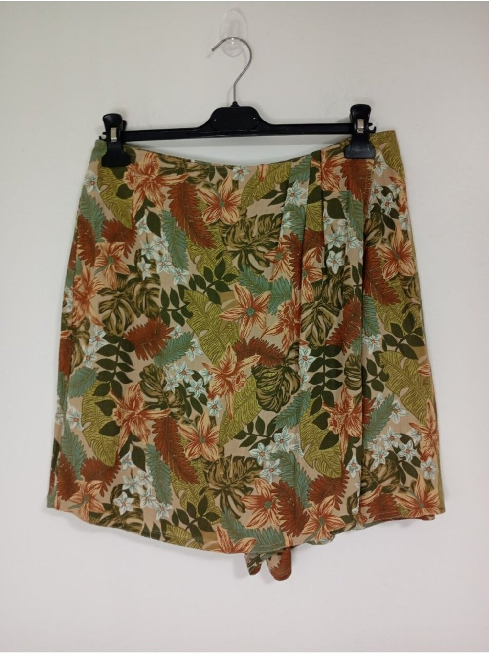 Lizsport Floral Wrap Midi Skort Size 12 Beige/Green/Orange Tropical Print Womens